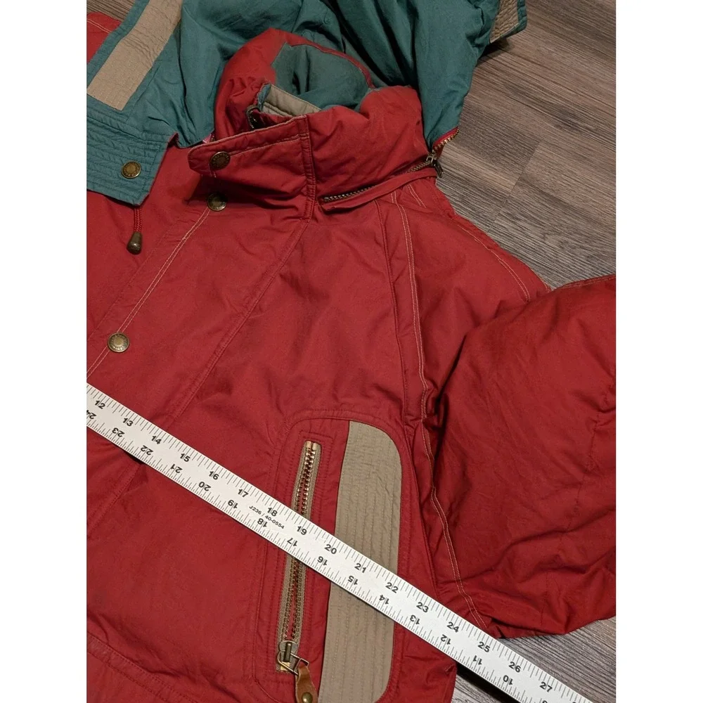 Brambilla Vintage Reversible Down Puffer Jacket Red Teal Green Hooded Mens M‎